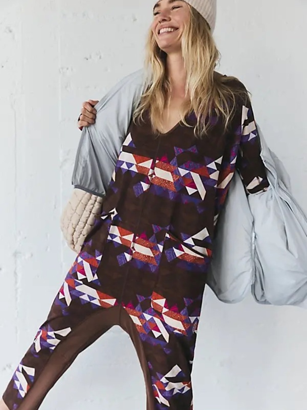 FP MOVEMENT BY FREE PEOPLE NWT HOT SHOT LONG SLEEVE IN DELTA GEO COCOA LARGE